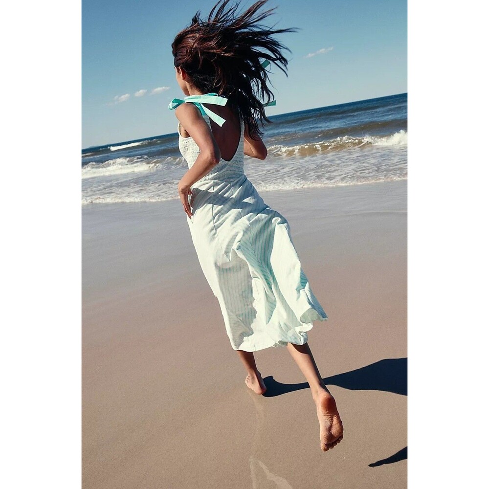 Free People Free-Est Cecelia Midi Dress Striped Printed Smocked Cotton S 286693 - Picture 3 of 10